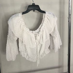 White mesh off the shoulder crop top